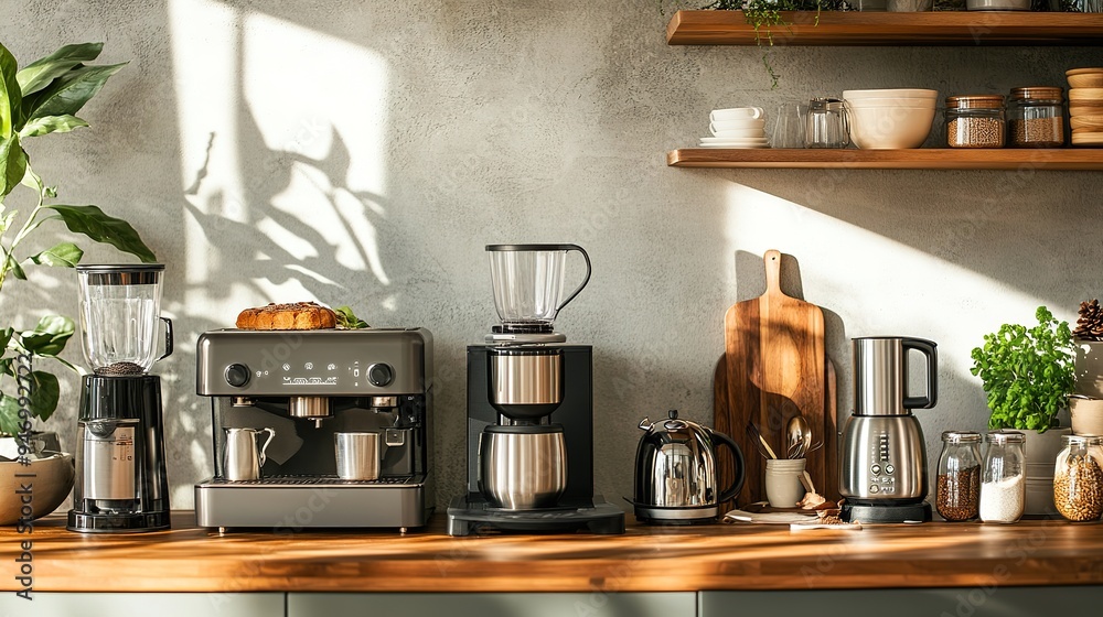 A well-organized kitchen with built-in appliances, such as a dishwasher, stovetop, and built-in oven, in a contemporary setting A well-organized kitchen with built-in appliances, such as a dishwasher, stovetop, and built-in oven, in a contemporary setting