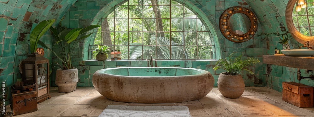 Obraz premium Designer oasis - bathroom in unique style, blending innovative design elements, luxurious features, artistic touches to create space that redefines traditional bathroom aesthetics.