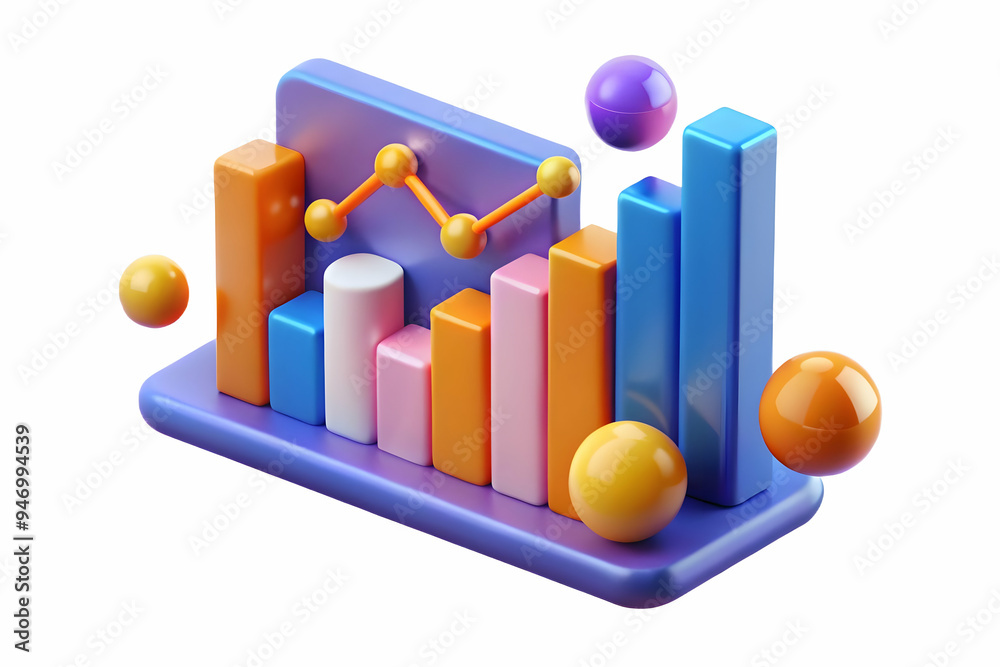 3D Glowing Abstract Financial Report with Rising and Falling Data Points Concept as Icon on White Background 3D Glowing Abstract Financial Report with Rising and Falling Data Points Concept as Icon on White Background