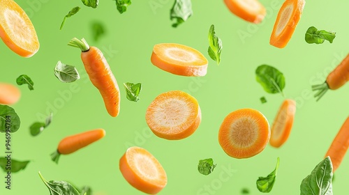 Wallpaper Mural Flying carrots in vibrant background, showcasing fruit and vegetables levitating Torontodigital.ca