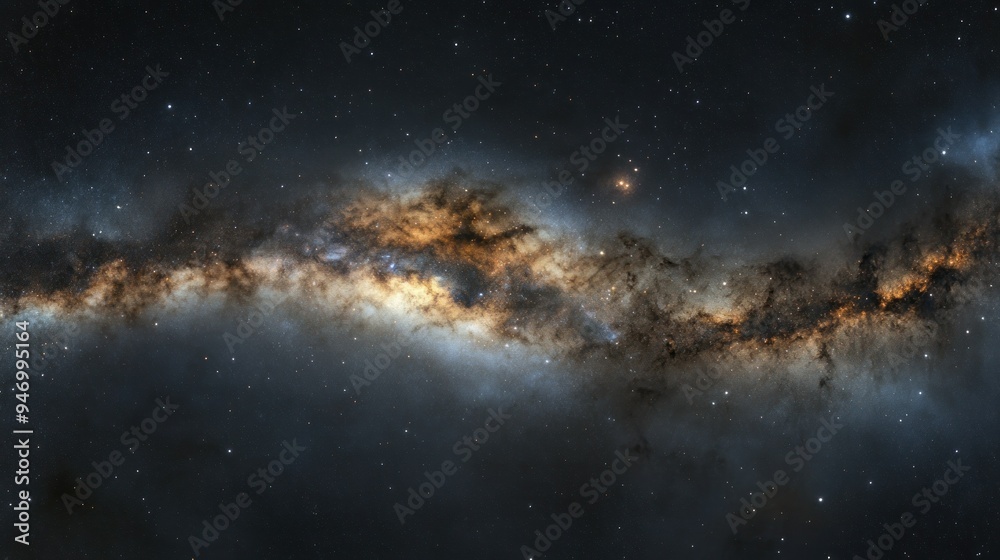 A band of stars and gas clouds, the Milky Way, seen from Earth. A band of stars and gas clouds, the Milky Way, seen from Earth.