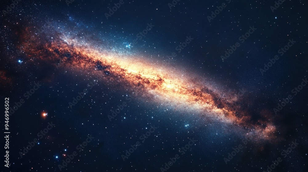 Naklejka premium A Cosmic Landscape of Stars and Nebulae in a Dark Sky