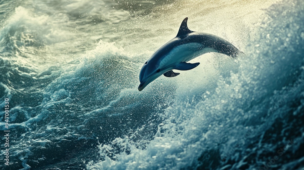 Fototapeta premium Dolphin Leaping Through a Wave with a Splash