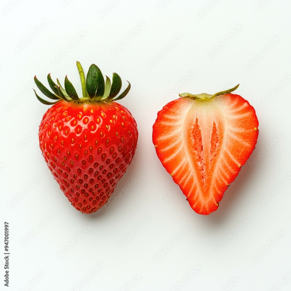 Whole and Sliced Strawberry on a White Background Whole and Sliced Strawberry on a White Background