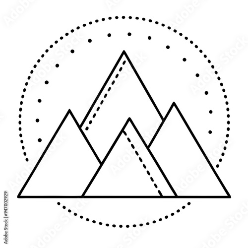 Geometric mountain line art that combines nature and modernity
