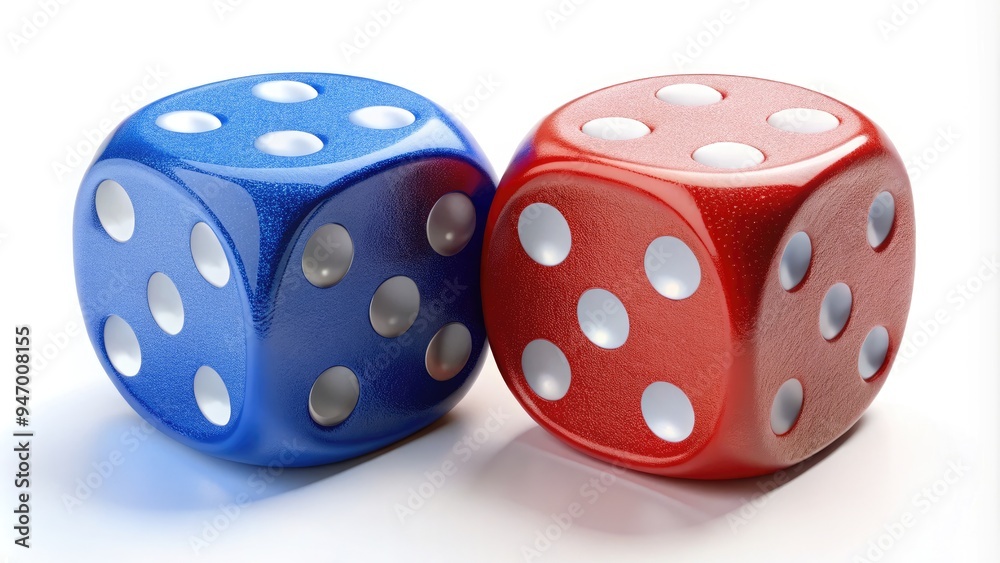 A 3D illustration of a pair of six-sided dice, one red and one blue, with white dots and subtle shading, set against a clean white background. A 3D illustration of a pair of six-sided dice, one red and one blue, with white dots and subtle shading, set against a clean white background.