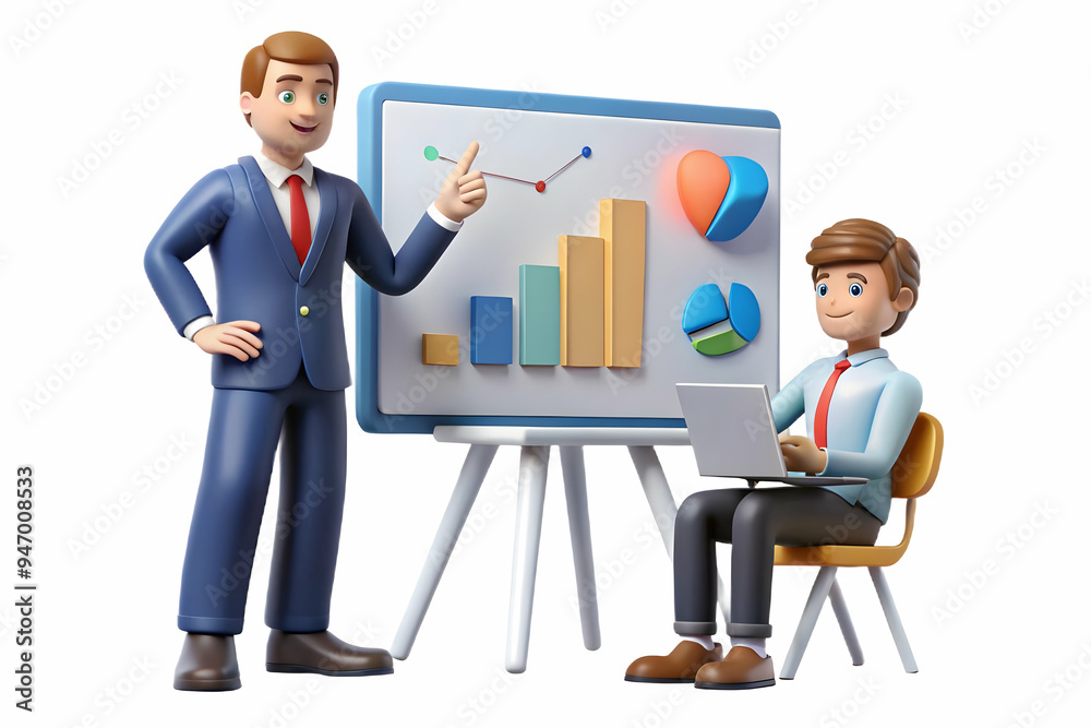 Fototapeta premium Financial Officer Leading Investment Strategy Review with Team in Meeting Room - Strategic Finance Collaboration with Whiteboard Presentation, Candid Shot for Investment Concepts