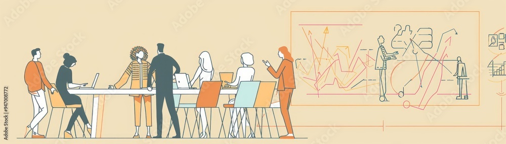 Business meeting, team discussing ideas, whiteboard. Business meeting, team discussing ideas, whiteboard.