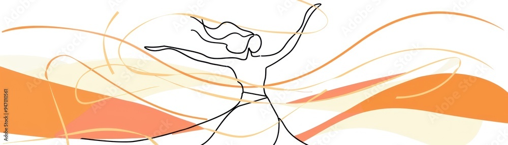 Abstract line art woman with orange shapes. Abstract line art woman with orange shapes.