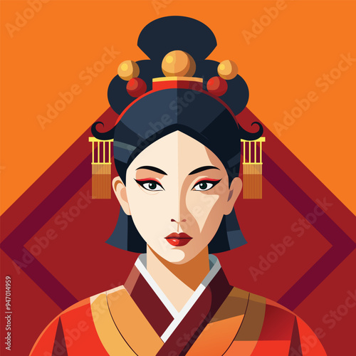 Chinese woman with headdress in traditional costume