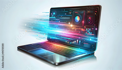 Wallpaper Mural Flat Laptop with Holographic Data Streams - Modern Tech Concept with Copy Space, Simple Vector Illustration in Smart Business Tone Torontodigital.ca