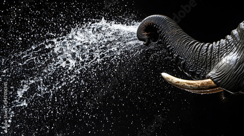 Powerful Elephant Trunk Spraying Water in the Wild photo