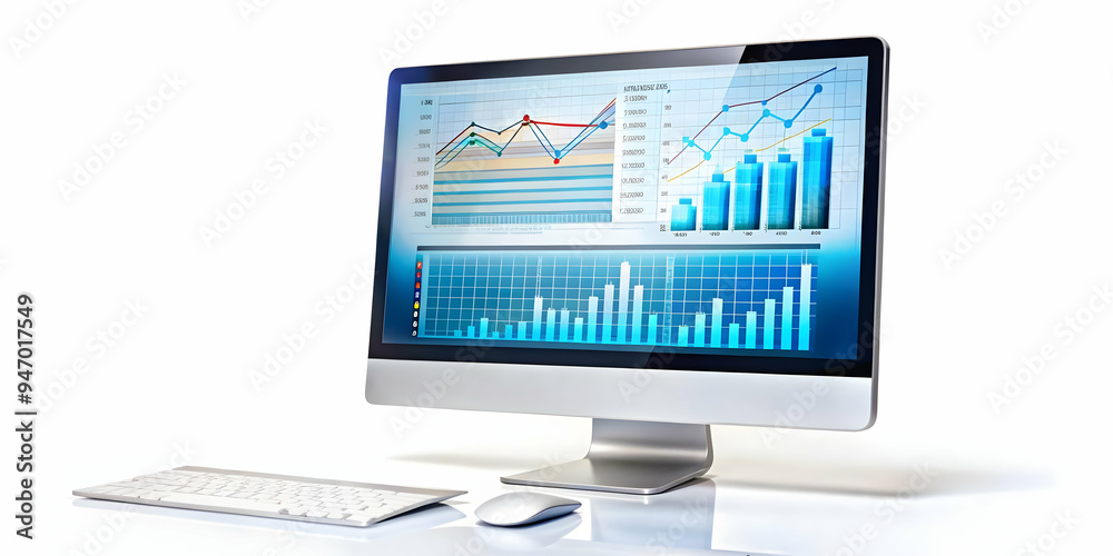 Modern Desktop Monitor with Holographic Loan Documents and Interest Rate Graphs - Financial Services Concept in Flat Vector Illustration Style Modern Desktop Monitor with Holographic Loan Documents and Interest Rate Graphs - Financial Services Concept in Flat Vector Illustration Style