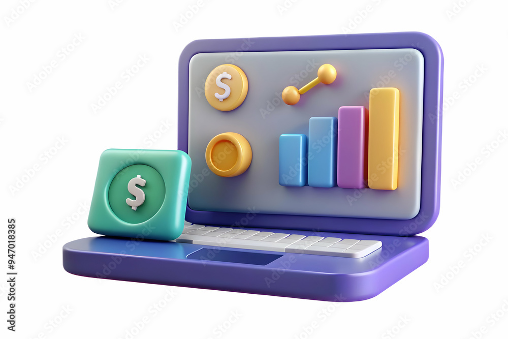Flat Glossy Laptop Screen with Floating Holographic Dollar Symbols and Financial Charts Concept, Ideal for Financial Officer Content - Smart Business Tone Flat Glossy Laptop Screen with Floating Holographic Dollar Symbols and Financial Charts Concept, Ideal for Financial Officer Content - Smart Business Tone