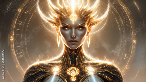fantasy golden fantasy alien woman in the universe