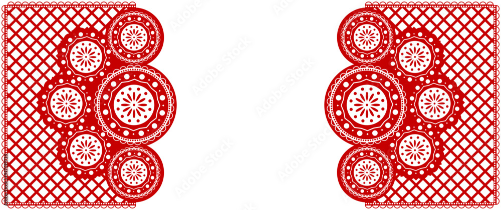 Vector. Web banner, poster, cover, splash screen, social media, backgraund with copy space for your text. Perforated bright patterns Papel Picado, floral pattern. National Hispanic Heritage Month. 