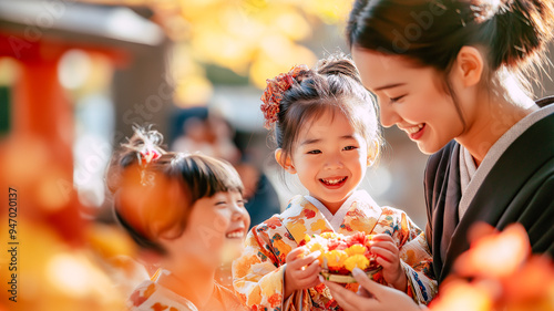 七五三を祝う親子 - 日本の伝統行事を楽しむ家族の幸せな瞬間