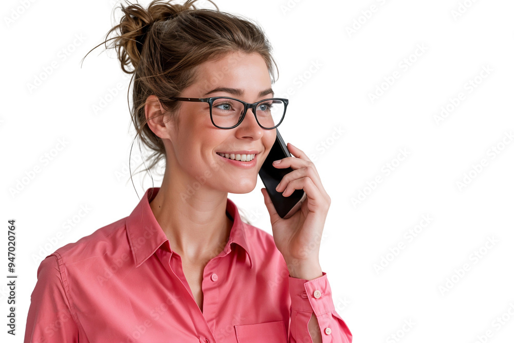 Portrait of a smiling businesswoman talking on the phone, isolated on transparent background Portrait of a smiling businesswoman talking on the phone, isolated on transparent background