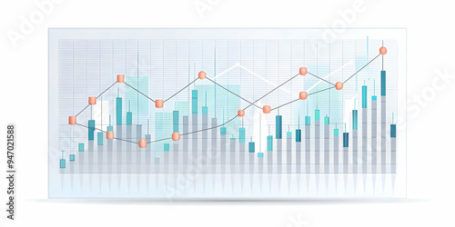 Flat Glowing Abstract Financial Report with Rising and Falling Data Points - Market Volatility Symbolized. Smart Business Tone in Vector Illustration Emphasizing the Need for Careful Analysis in Decis photo