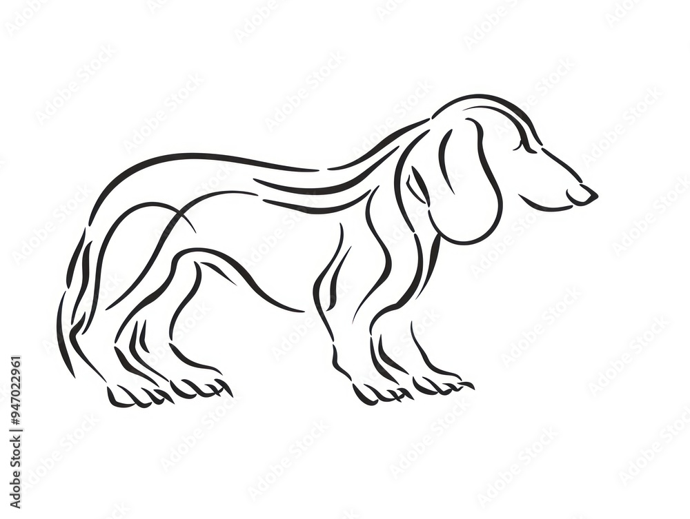 Fototapeta premium Line Art Dachshund Silhouette.