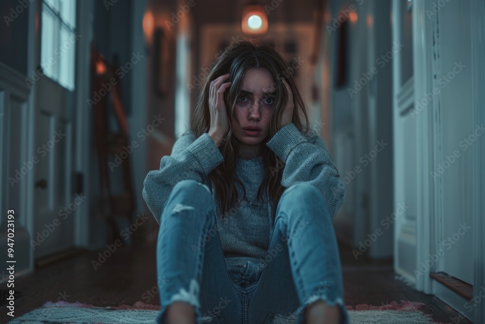Fototapeta premium Intense struggle - depiction of person in suffering from panic attack, illustrating psychological disorder, vegetovascular dystonia, capturing profound impact of disease on mental and physical health.