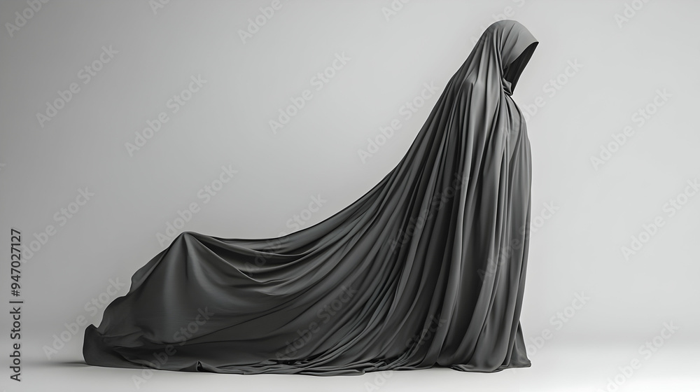 Mysterious Black Fabric Draped Figure Mysterious Black Fabric Draped Figure