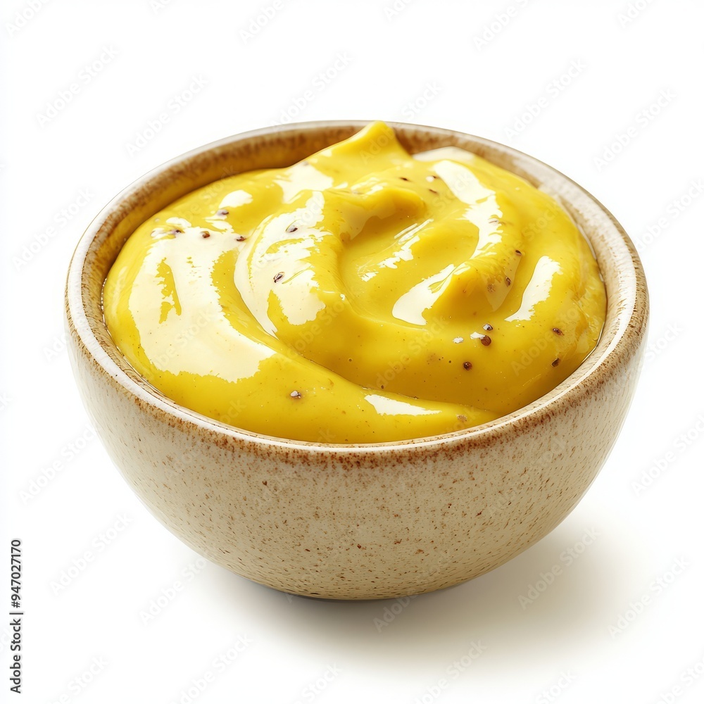 close up of mustard sauce in the bowl isolated on white background close up of mustard sauce in the bowl isolated on white background