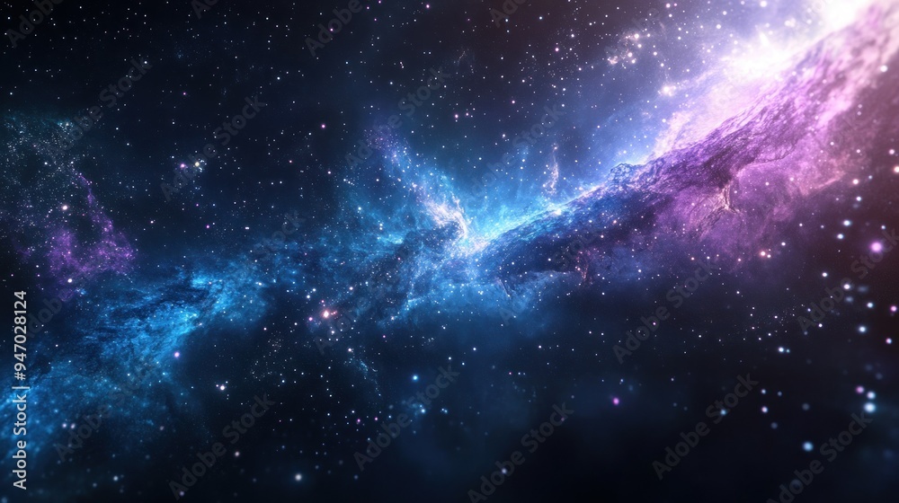 Blue and Purple Nebula with Scattered Stars in Space Blue and Purple Nebula with Scattered Stars in Space