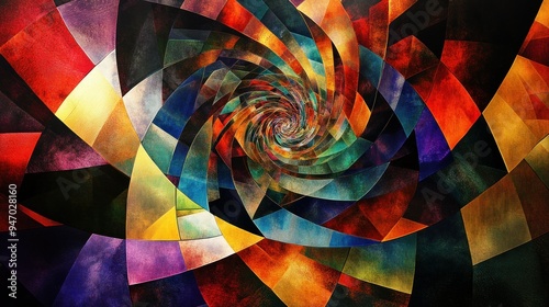 Abstract Multicolored Geometric Pattern with a Spiraling Effect