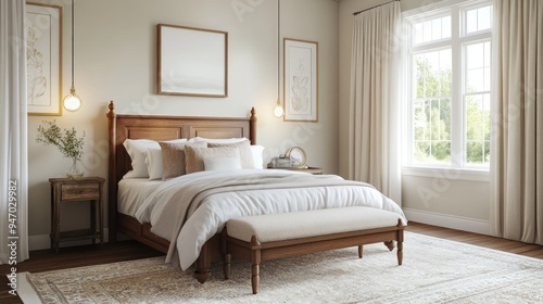 Cozy bedroom with large window