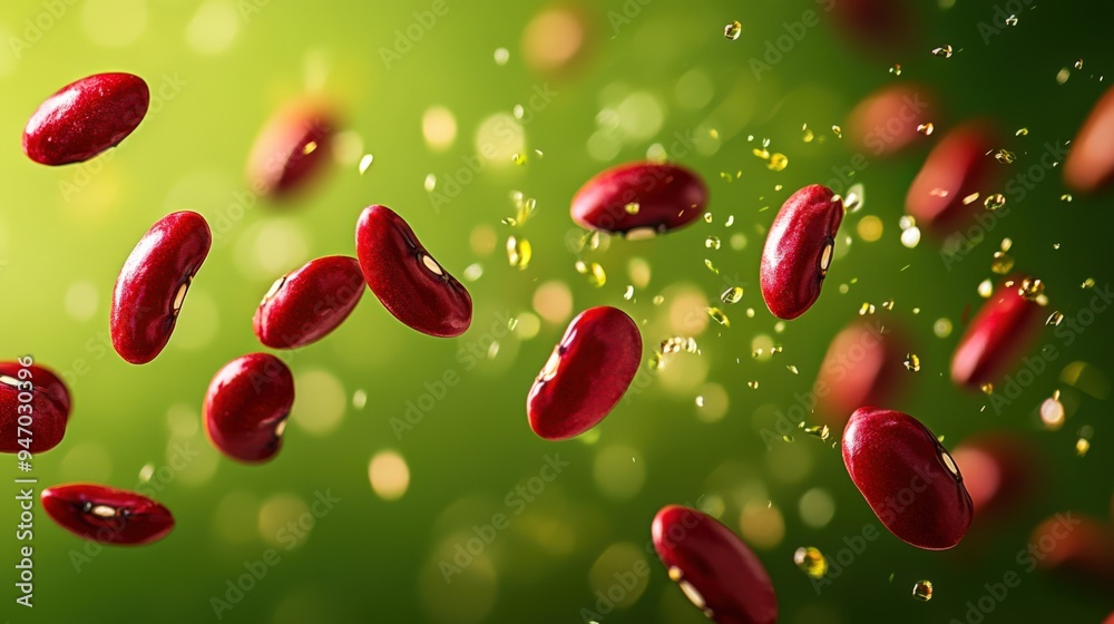 Vibrant Red Beans Against Green Background Vibrant Red Beans Against Green Background