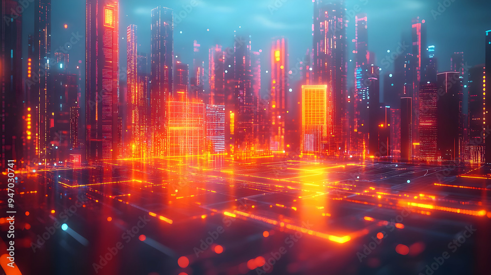 Naklejka premium 3D Icon Home Office: Abstract Holographic Calendar & Vibrant Desk Setup Concept, Camera Zooms into Calendar, Modern & Colorful Workspace with Tech Enhancements, Glossy Digital Art