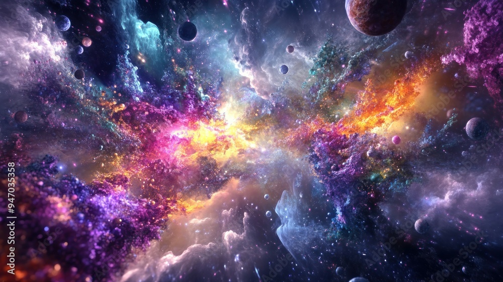 Fototapeta premium A Cosmic Dance of Stars, Planets, and Nebulae