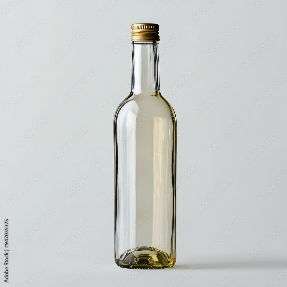 Fototapeta premium Empty Glass Wine Bottle with Gold Screw Cap on a White Background
