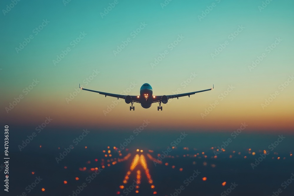 Airplane taking off capturing the essence of travel and tourism with ample copy space Airplane taking off capturing the essence of travel and tourism with ample copy space