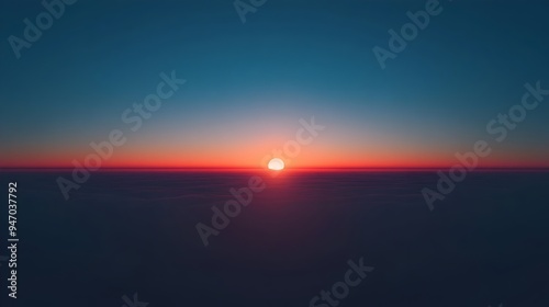 Breathtaking conceptual image of the sun slowly rising above a serene horizon with the sky gradually transitioning from dark to light creating a stunning color gradient and leaving ample copy space