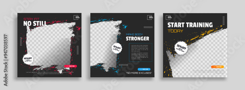 Set of Gym Fitness social media post design template. Suitable for social media, flyers, banner, and web.