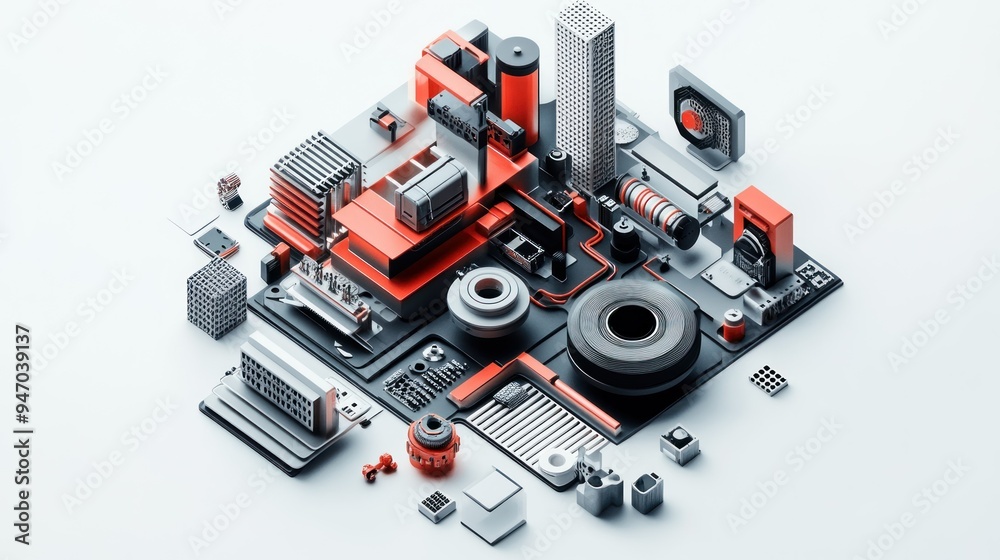 Abstract 3D Composition of Geometric Shapes and Objects Abstract 3D Composition of Geometric Shapes and Objects