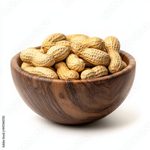 close up of Peanut flips, in a wooden bowl isolated on white background photo