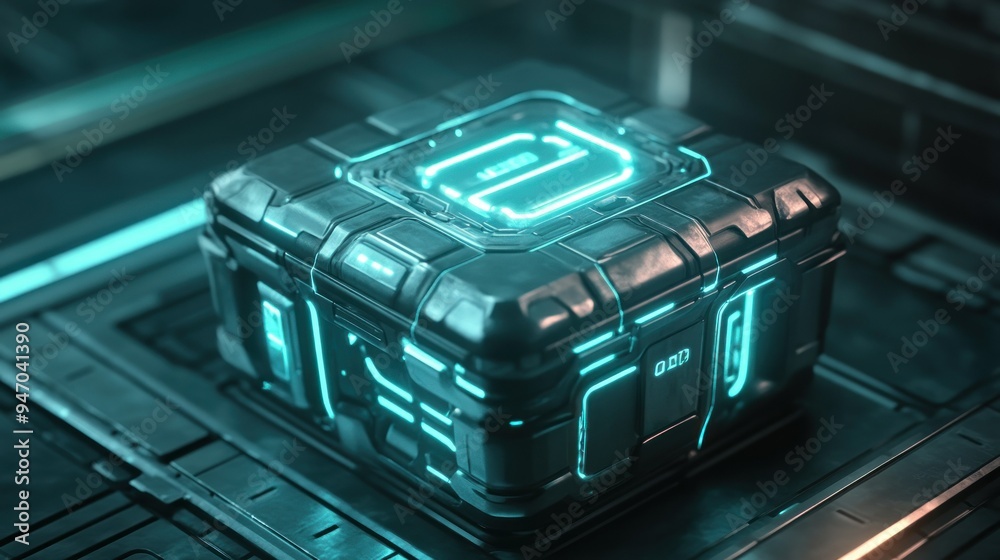 Obraz premium Futuristic Tech Cube with Glowing Cyan Lines