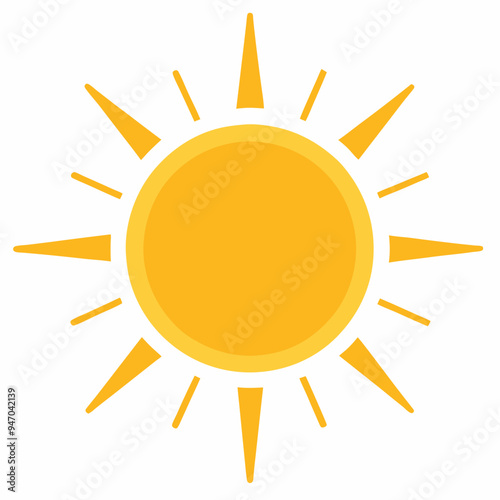 Simple sun icon vector image shows a radiant sunburst with a focus on brightness and cheer
 photo