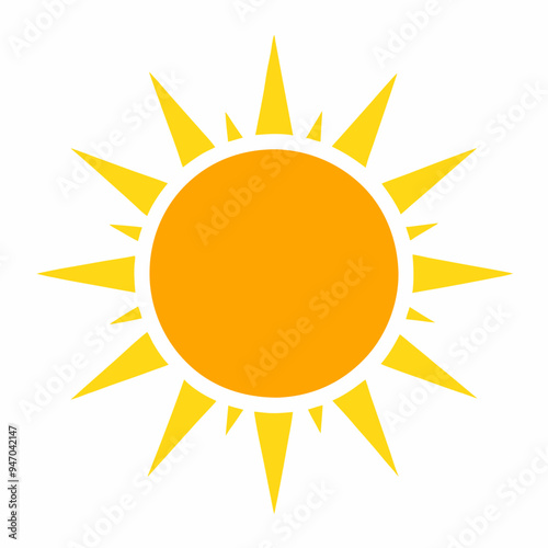 Bright sun icon vector representation highlights a glowing sun with expansive rays
 photo