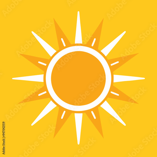 Bright sun icon vector symbol emphasizes sunny weather with a dynamic light effect
 photo