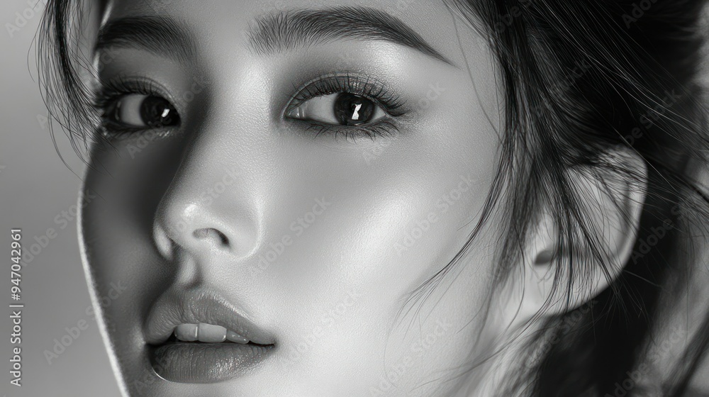Close-up Monochrome Portrait of a Young Woman's Face