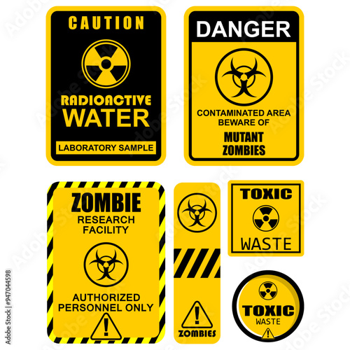 Danger, Caution, Zombie sign and label vector