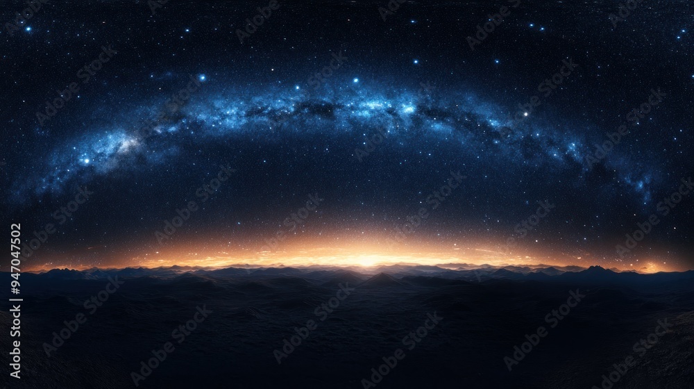 Obraz premium Milky Way Galaxy Arching Over a Mountain Range at Dawn