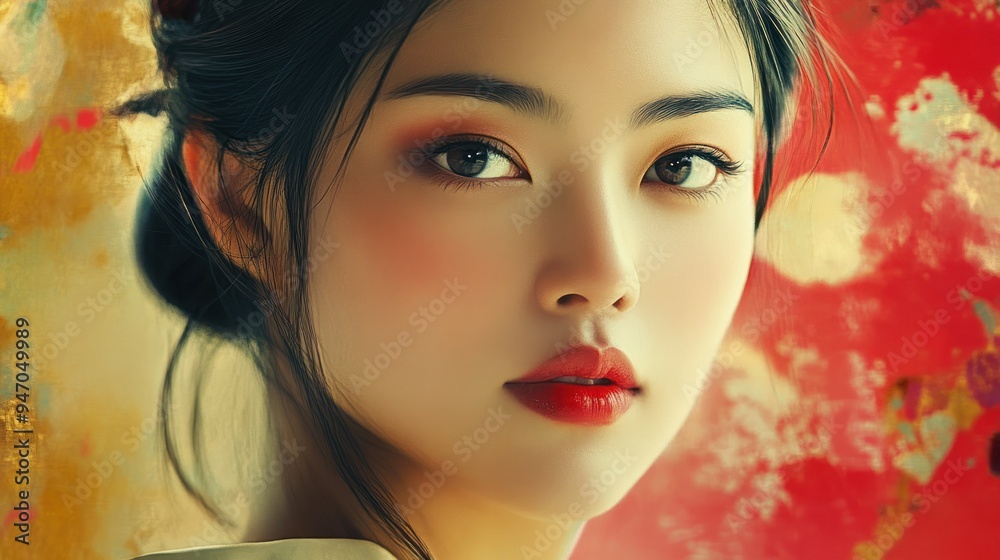 Close-up Portrait of a Young Woman with Red Lips and Dark Hair Close-up Portrait of a Young Woman with Red Lips and Dark Hair