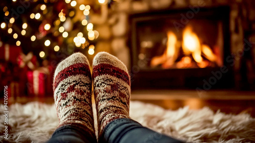 Wallpaper Mural Cozy winter evening by the fireplace with festive socks, a decorated Christmas tree, and a warm, glowing ambiance. Torontodigital.ca