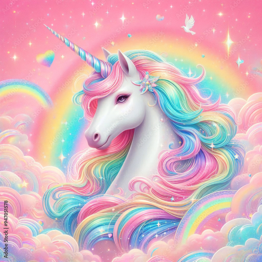 Rainbow unicorn pastel background with glitter stars. Pink fantasy sky. Holographic space with bokeh. Fairy iridescent gradient backdrop. Vector Rainbow unicorn pastel background with glitter stars. Pink fantasy sky. Holographic space with bokeh. Fairy iridescent gradient backdrop. Vector