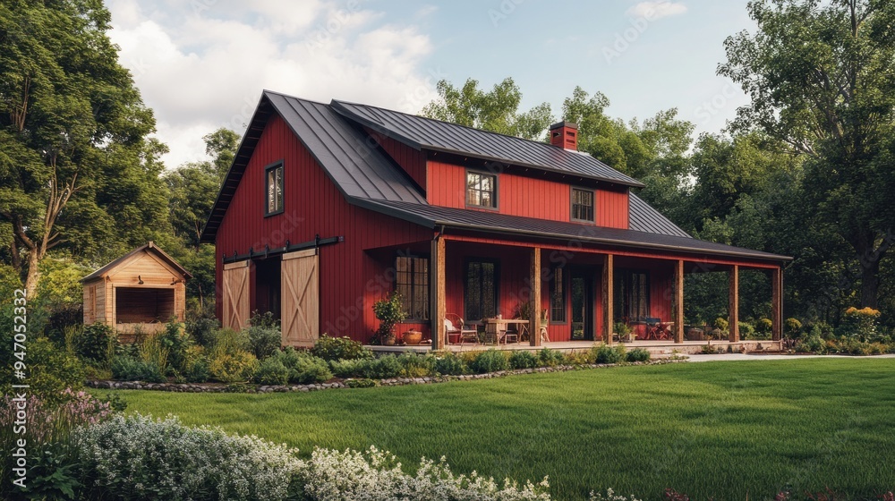 Red Barn Home with Porch Red Barn Home with Porch